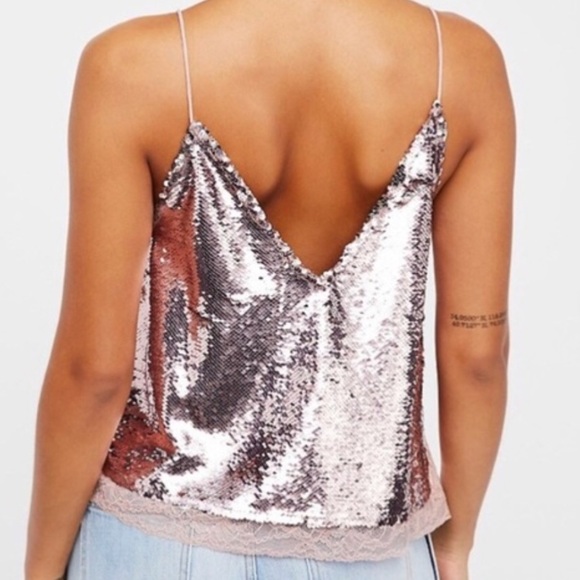 Free People Tops - V-Day Free people pink sequin stretch tank top